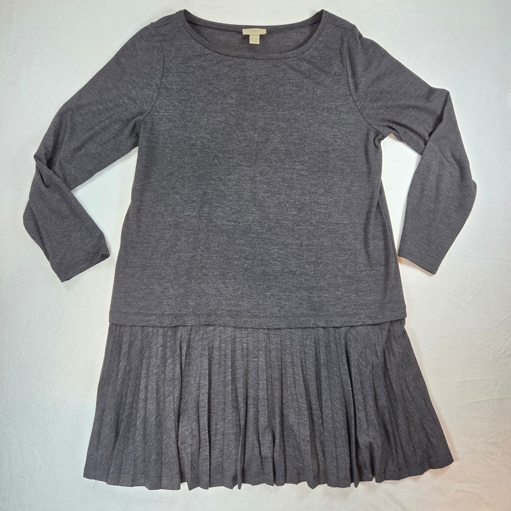 Loft Long Sleeve Gray Shirt Dress Pleated Chunky Academia Y2K Plus Size 1X  XL